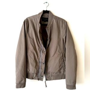 AllSaints olive bomber jacket with zippered front